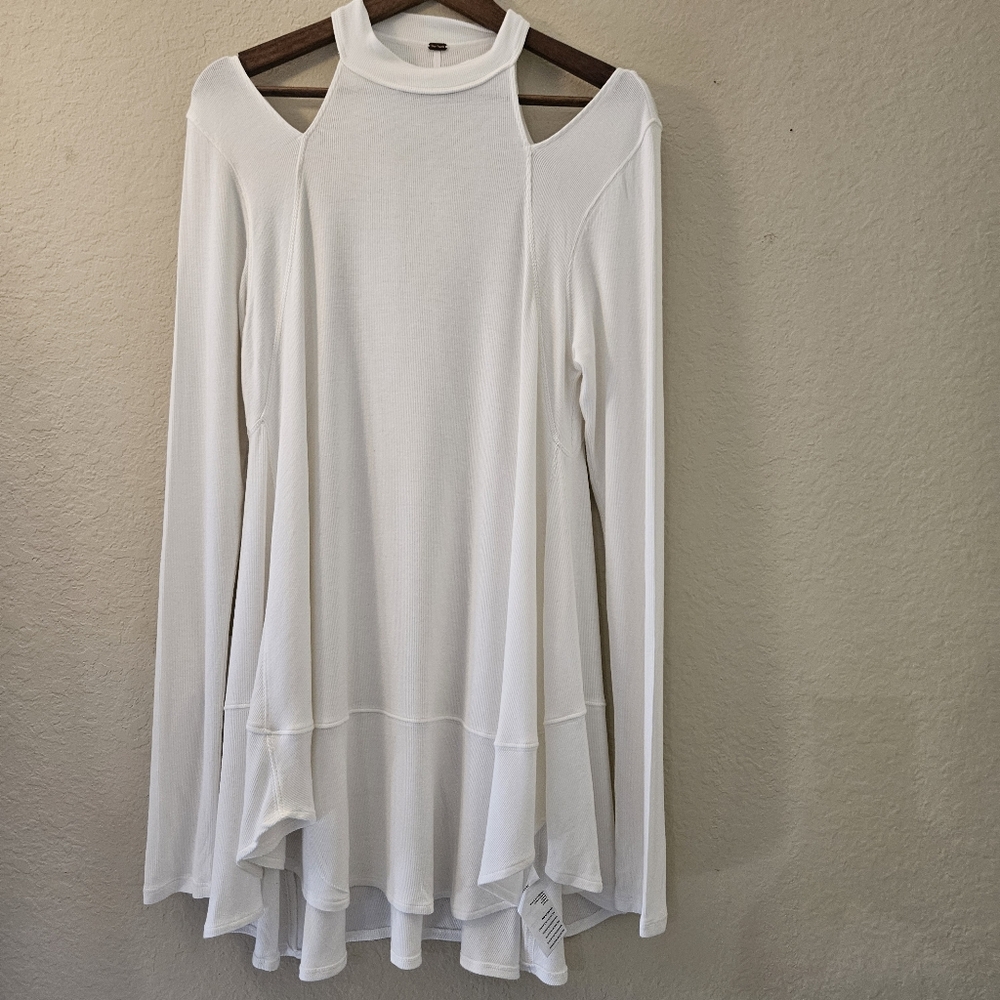 Free People White Cold-Shoulder Long Sleeve Tunic